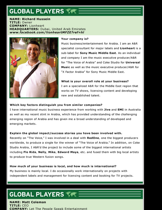 A&R Worldwide Global Players feature on Richard Hussein and Lionheart